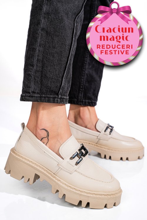 Mocasini crem piele naturala ipcbm018b