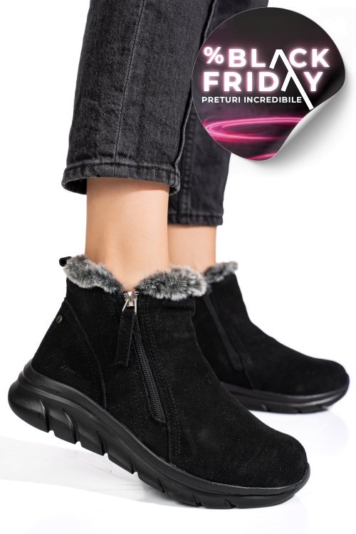 Ghete negre piele naturala intoarsa 2sp403