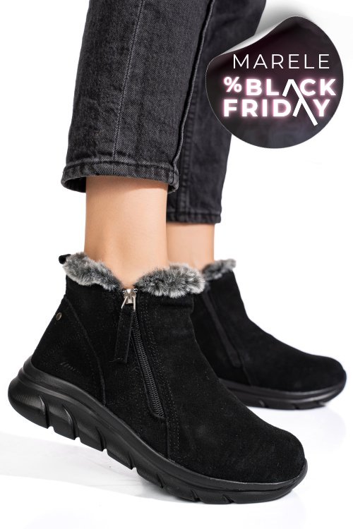 Ghete negre piele naturala intoarsa 2sp403