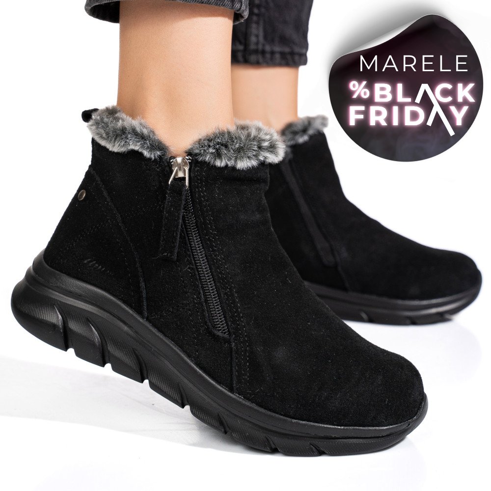 GHETE NEGRE PIELE NATURALA INTOARSA 2SP403