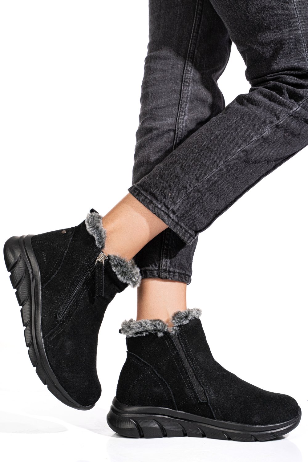 GHETE NEGRE PIELE NATURALA INTOARSA 2SP403