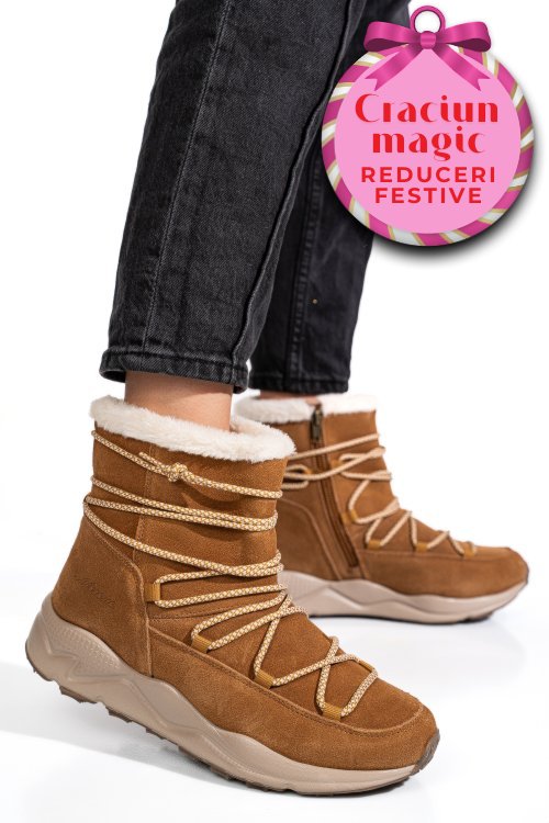 Ghete camel piele naturala intoarsa 2sp404