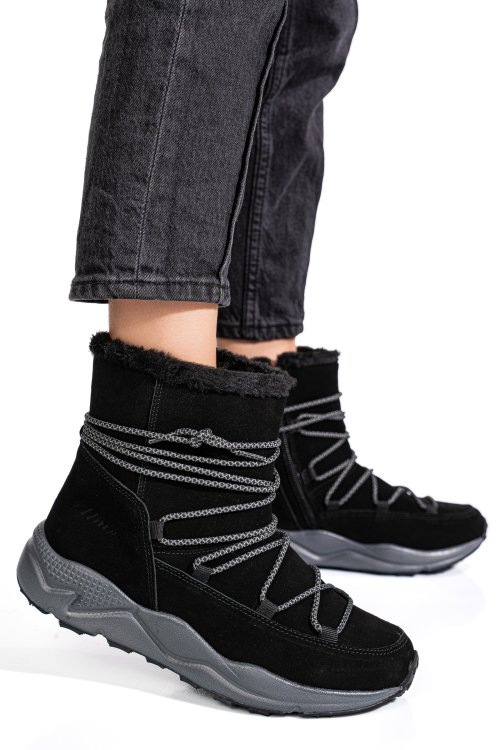 Ghete negre piele naturala intoarsa 2sp404