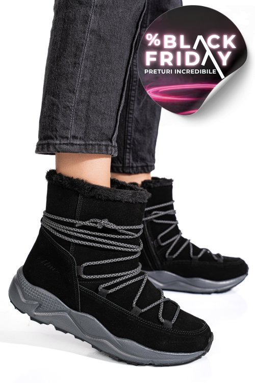 Ghete negre piele naturala intoarsa 2sp404