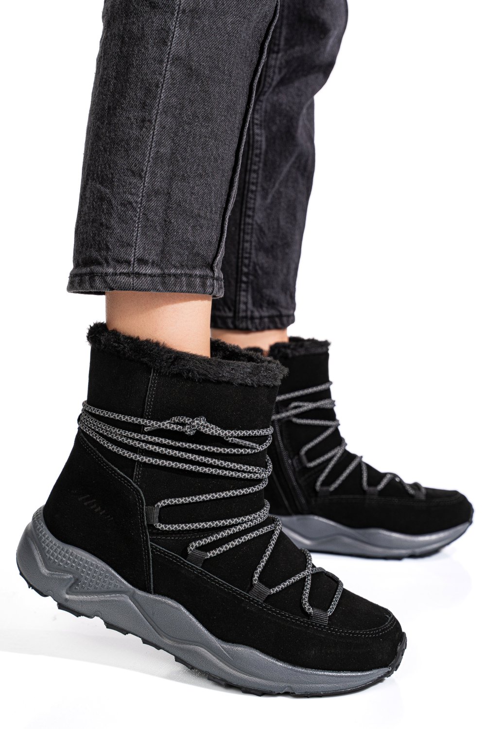 GHETE NEGRE PIELE NATURALA INTOARSA 2SP404