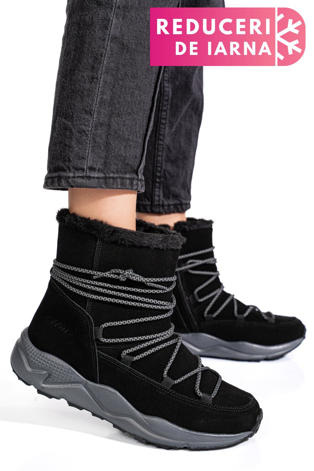 GHETE NEGRE PIELE NATURALA INTOARSA 2SP404