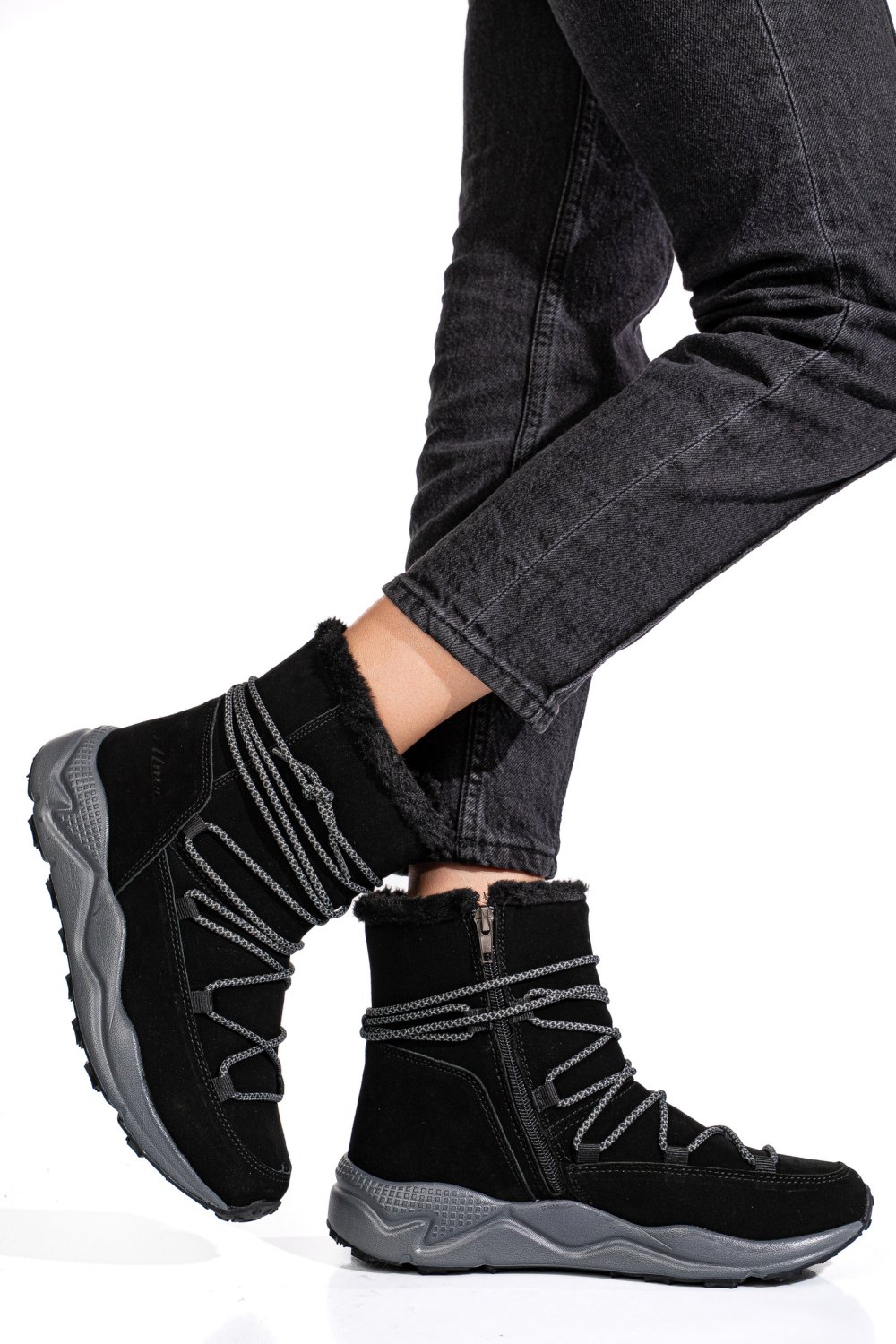 GHETE NEGRE PIELE NATURALA INTOARSA 2SP404