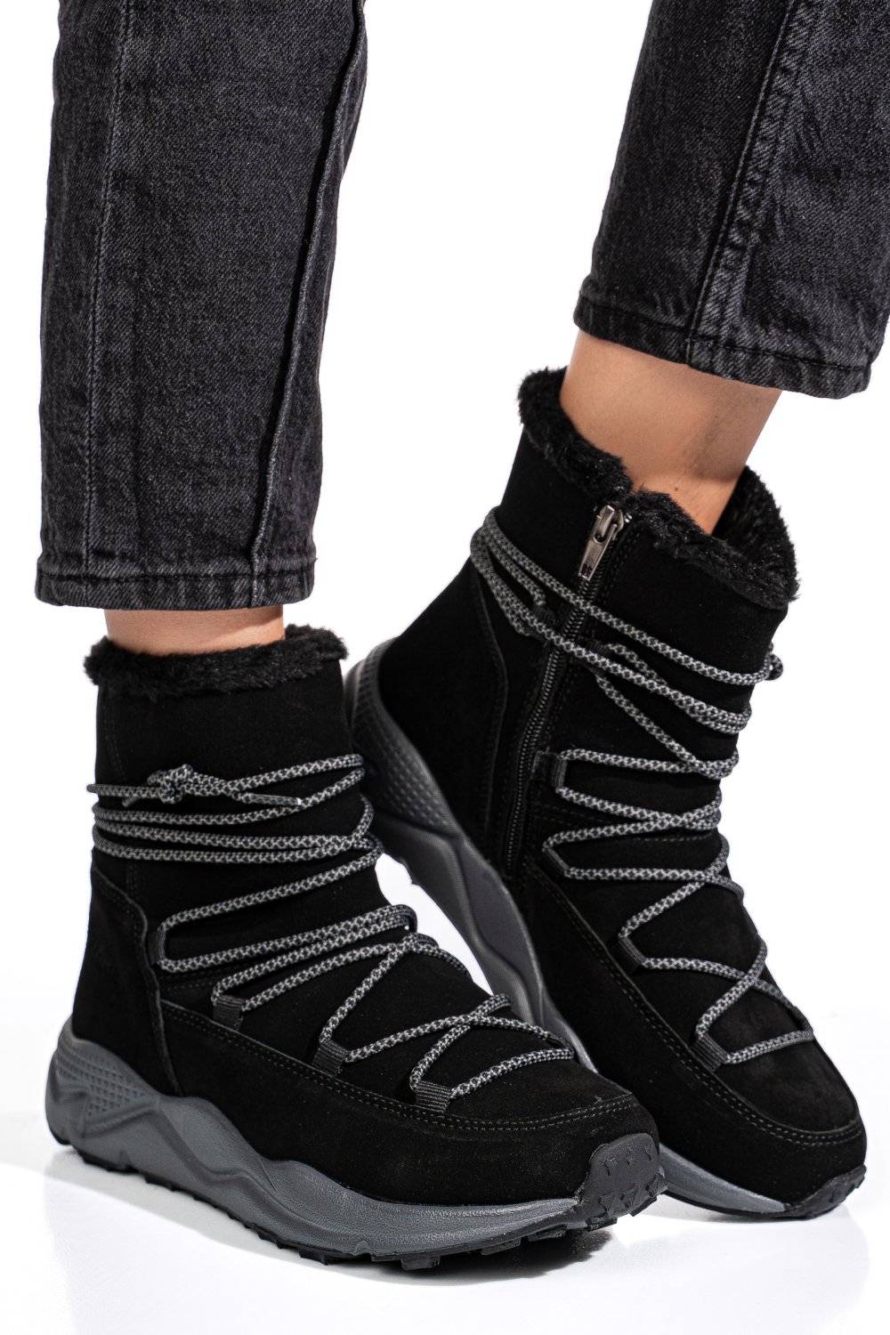 GHETE NEGRE PIELE NATURALA INTOARSA 2SP404