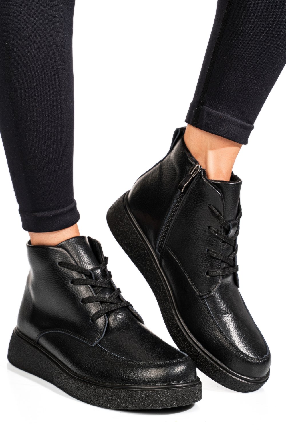 GHETE NEGRE PIELE NATURALA TSP3083