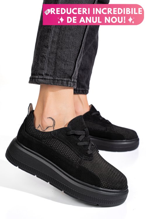 Pantofi sport negri piele naturala  intoarsa fsp002472