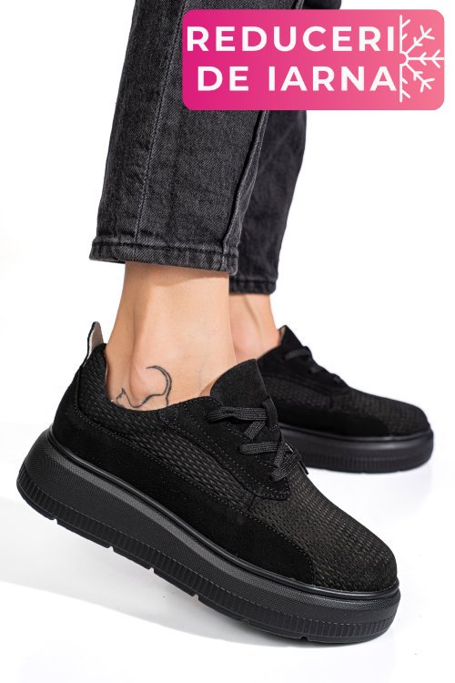 Pantofi sport negri piele naturala  intoarsa fsp002472