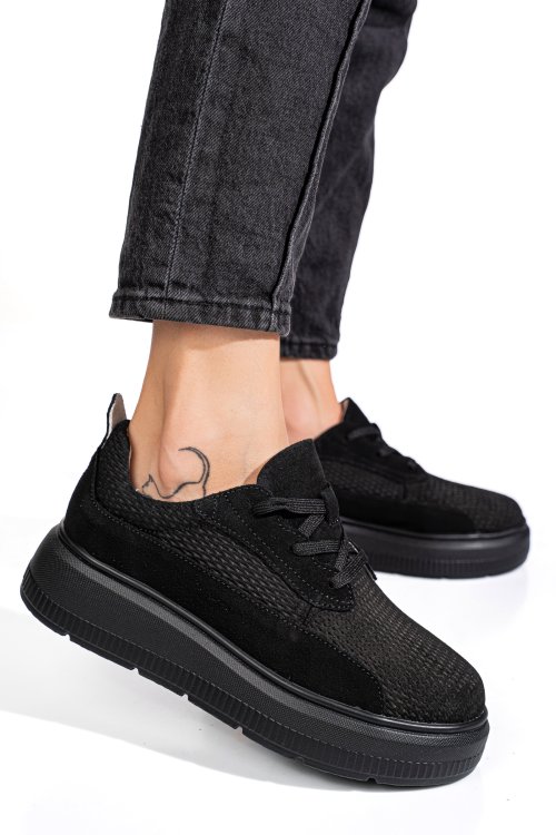 Pantofi sport negri piele naturala  intoarsa fsp002472