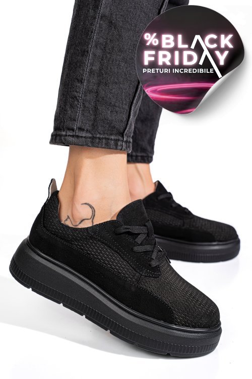 Pantofi sport negri piele naturala  intoarsa fsp002472