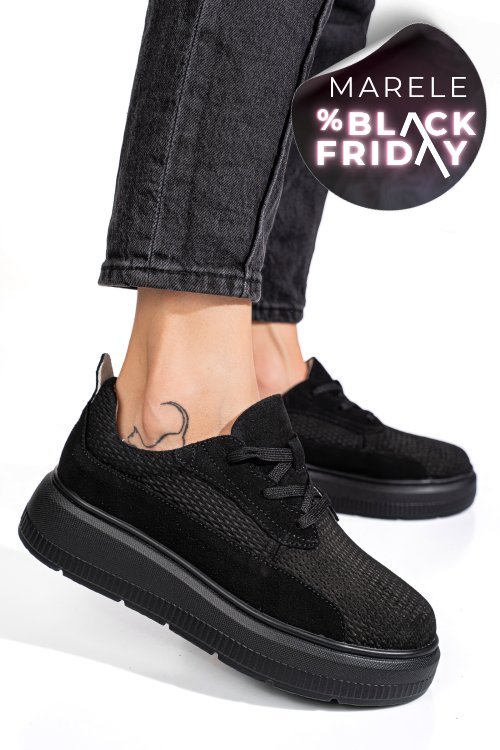 Pantofi sport negri piele naturala  intoarsa fsp002472