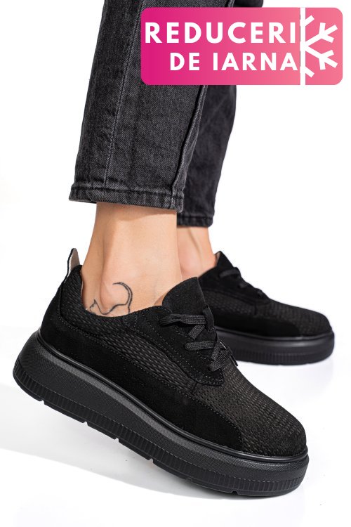 Pantofi sport negri piele naturala  intoarsa fsp002472