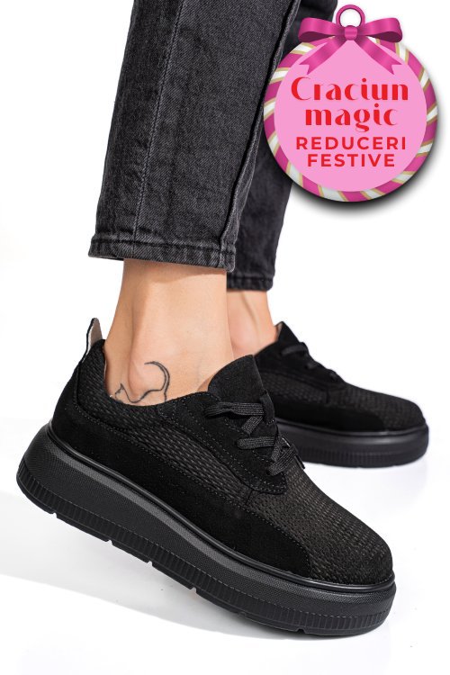 Pantofi sport negri piele naturala  intoarsa fsp002472