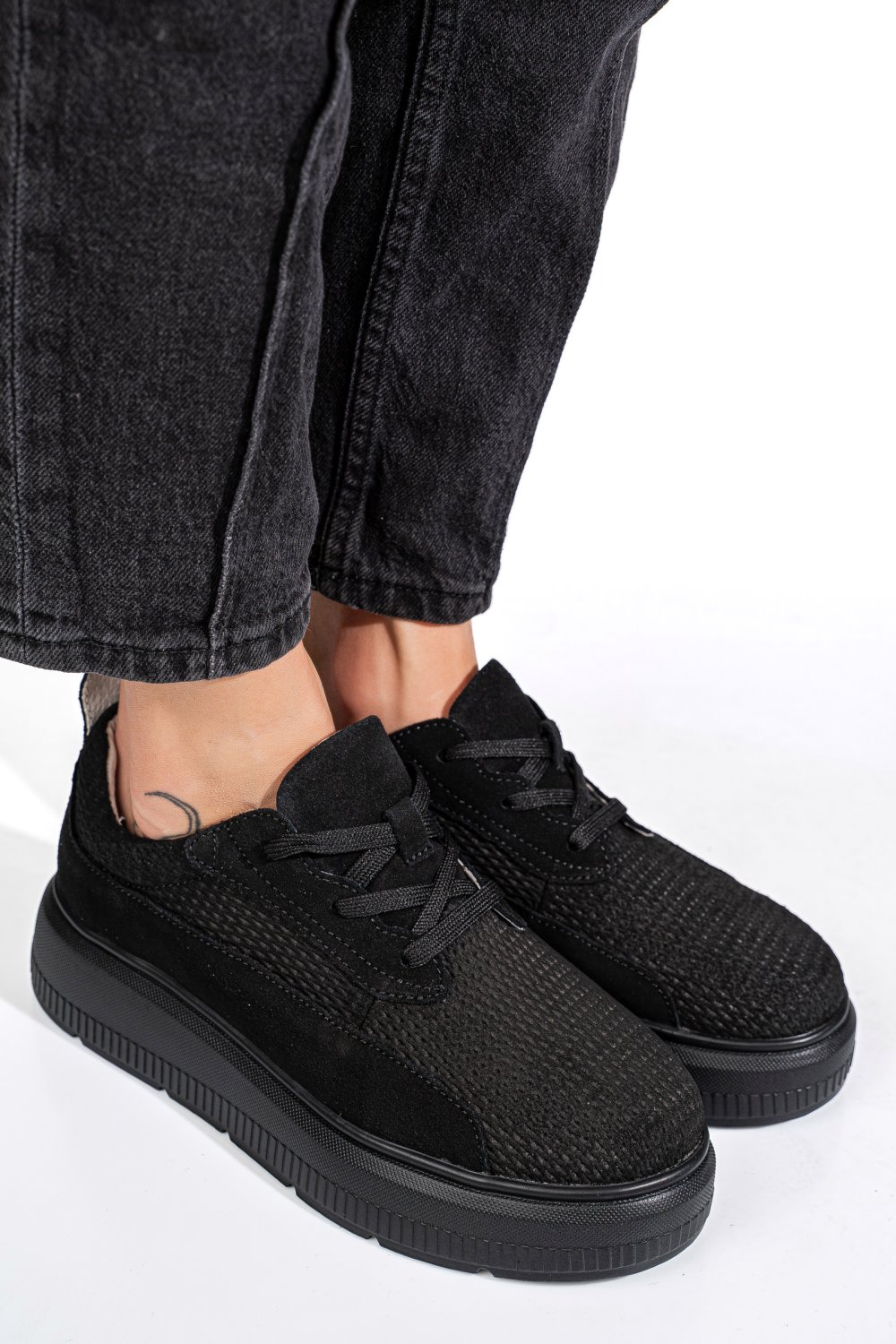 PANTOFI SPORT NEGRI PIELE NATURALA  INTOARSA FSP002472