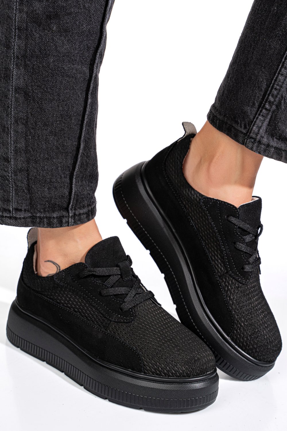 PANTOFI SPORT NEGRI PIELE NATURALA  INTOARSA FSP002472