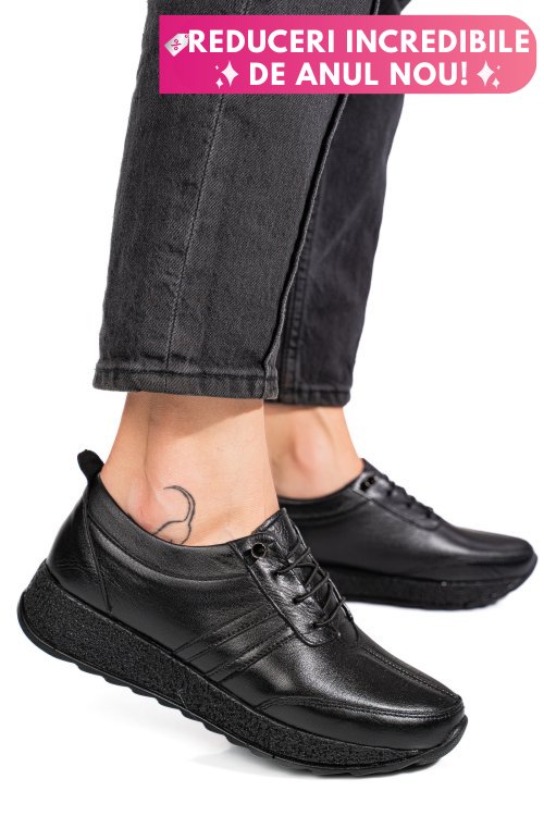 Pantofi sport negri piele naturala 4pc003