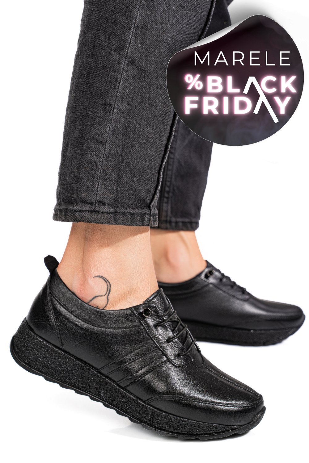 PANTOFI SPORT NEGRI PIELE NATURALA 4PC003