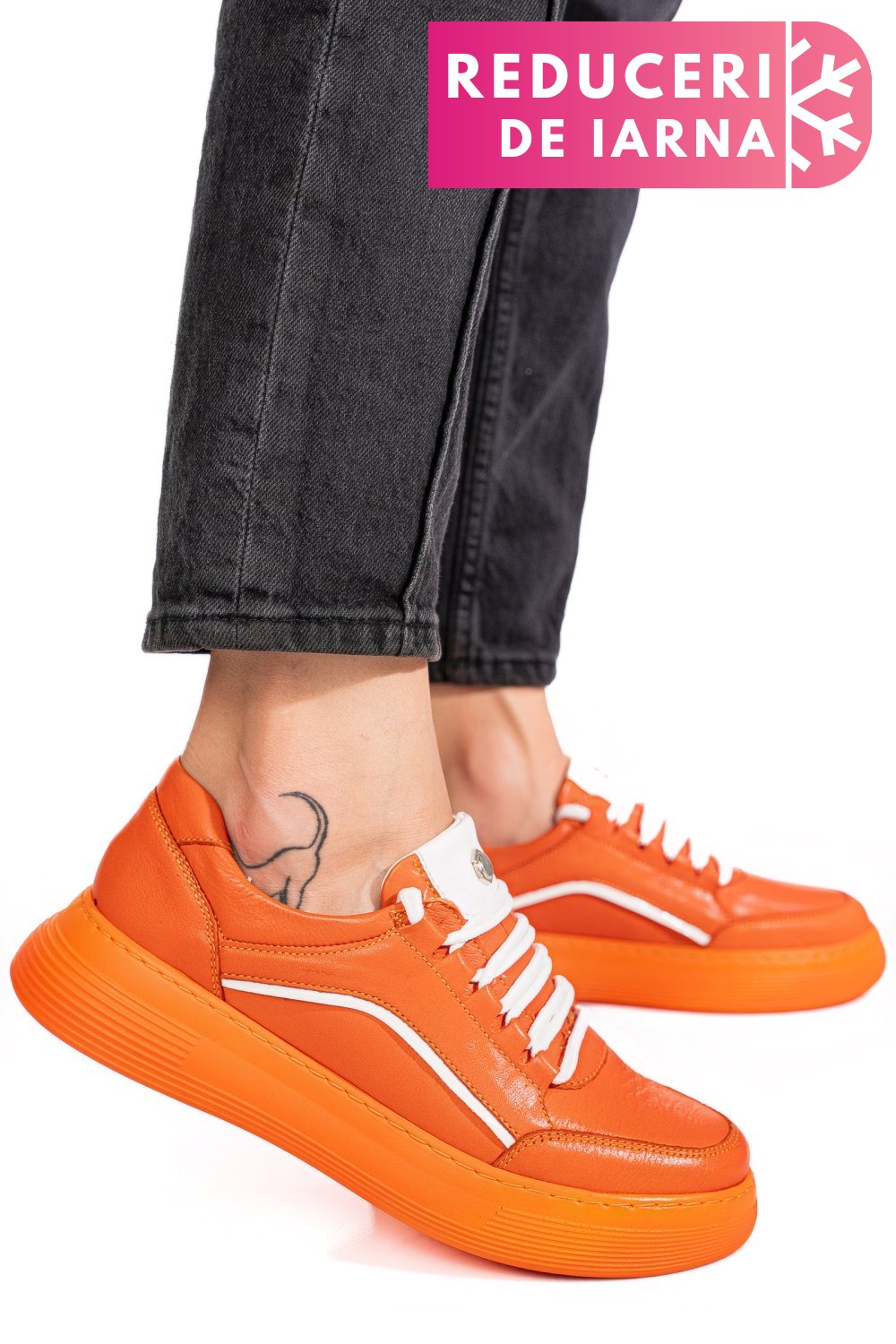 PANTOFI SPORT PORTOCALII PIELE NATURALA 1PC0003