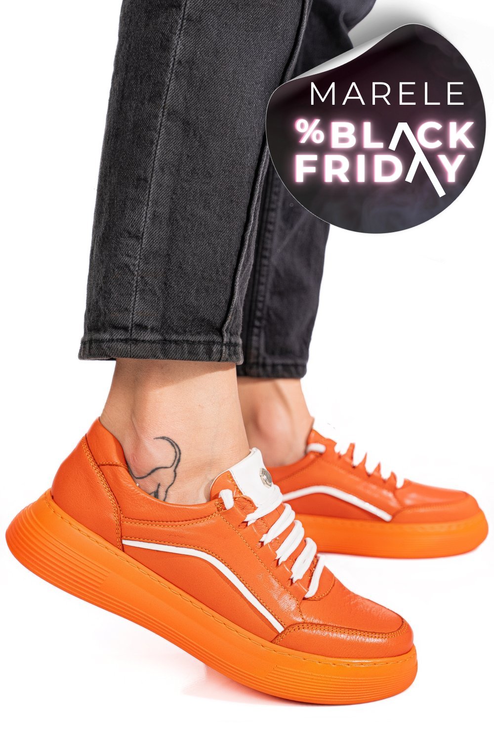 PANTOFI SPORT PORTOCALII PIELE NATURALA 1PC0003