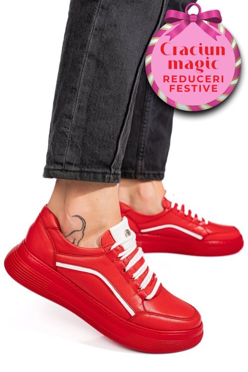 Pantofi sport rosii piele naturala 1pc0003