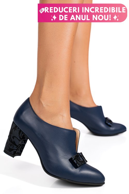 Pantofi bleumarin floral piele naturala 3pc707