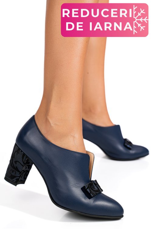 Pantofi bleumarin floral piele naturala 3pc707