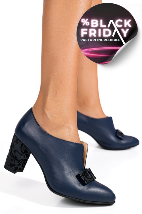 Pantofi bleumarin floral piele naturala 3pc707