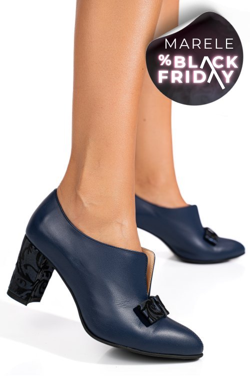 Pantofi bleumarin floral piele naturala 3pc707