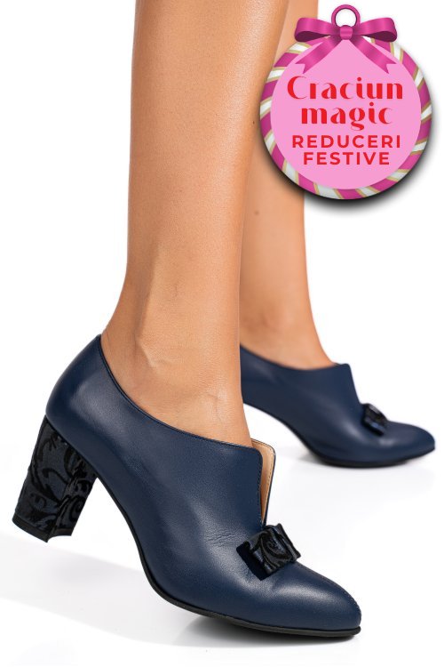 Pantofi bleumarin floral piele naturala 3pc707