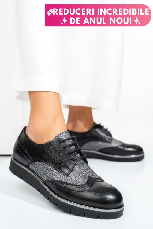 Pantofi negru argintiu piele naturala 5s7744001