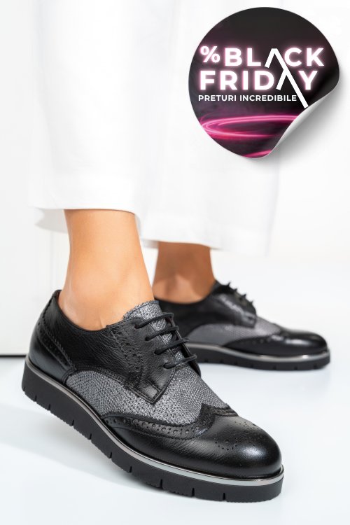 Pantofi negru argintiu piele naturala 5s7744001