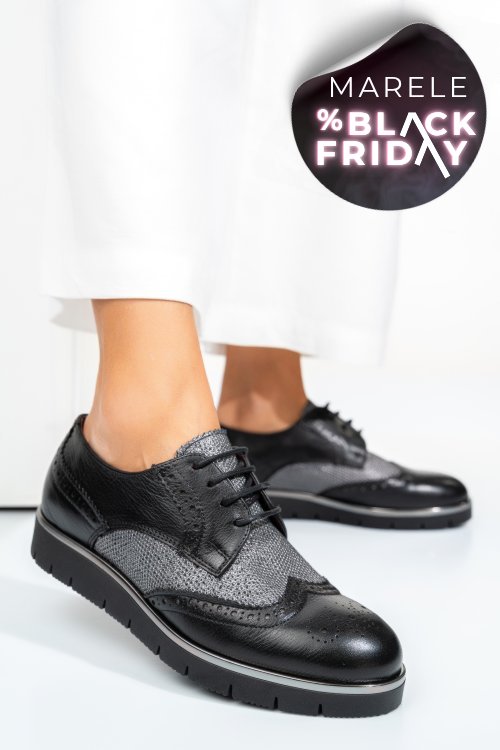 Pantofi negru argintiu piele naturala 5s7744001