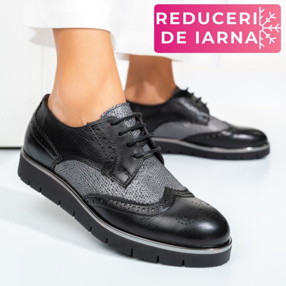 PANTOFI NEGRU ARGINTIU PIELE NATURALA 5S7744001