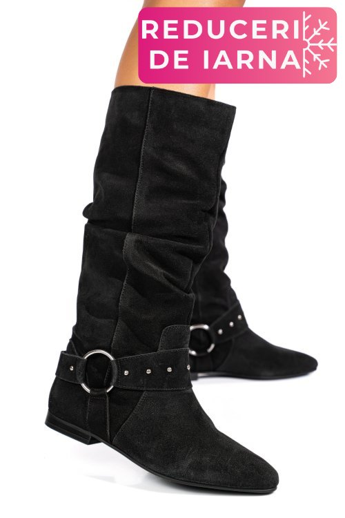 Cizme negre piele naturala intoarsa 9s77377