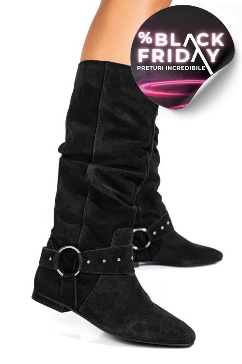 Cizme negre piele naturala intoarsa 9s77377