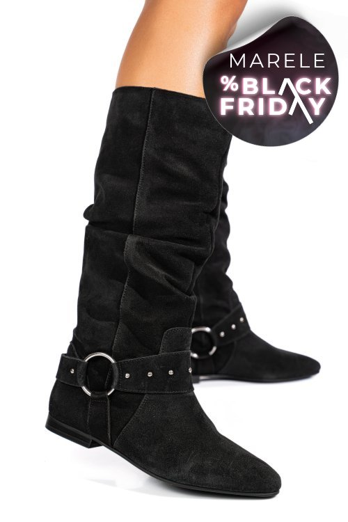 Cizme negre piele naturala intoarsa 9s77377