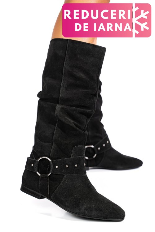 Cizme negre piele naturala intoarsa 9s77377