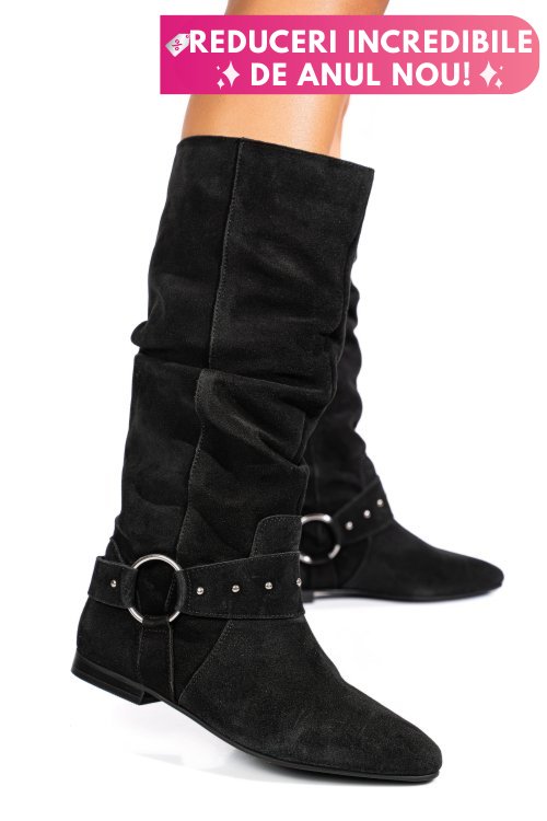 Cizme negre piele naturala intoarsa 9s77377