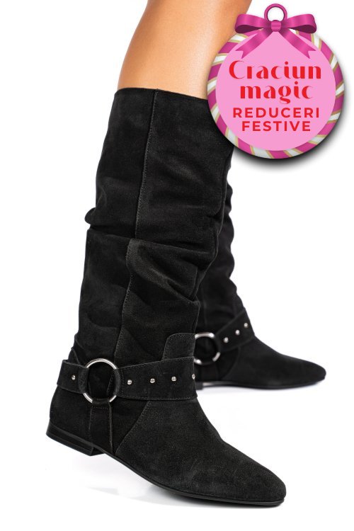 Cizme negre piele naturala intoarsa 9s77377