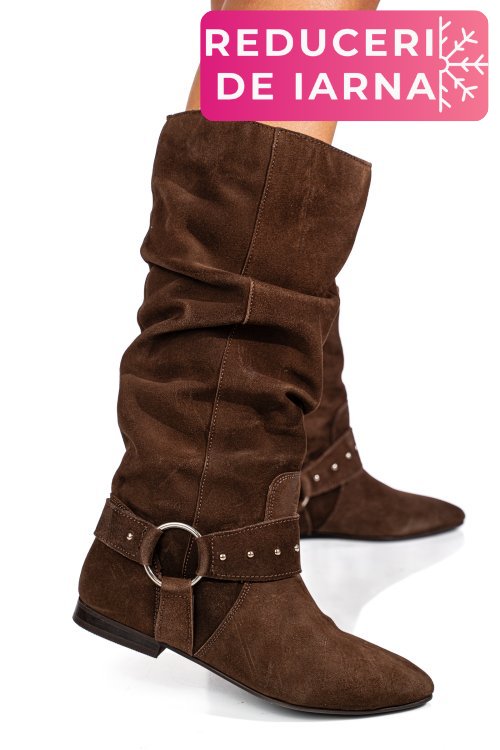 Cizme maro piele naturala intoarsa 9s77377