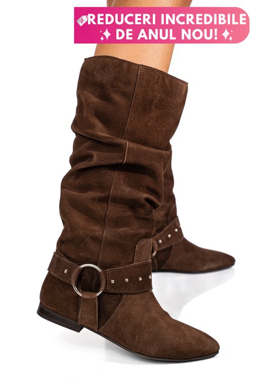 Cizme maro piele naturala intoarsa 9s77377