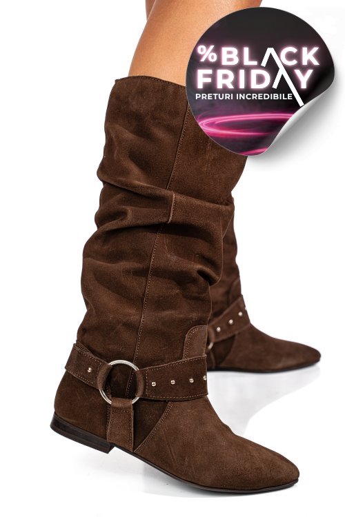 Cizme maro piele naturala intoarsa 9s77377