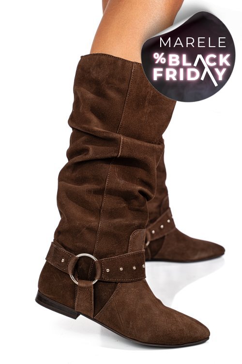 Cizme maro piele naturala intoarsa 9s77377