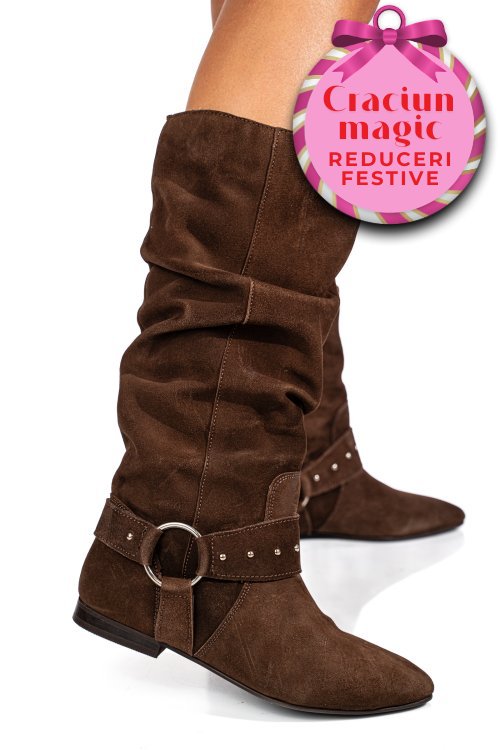 Cizme maro piele naturala intoarsa 9s77377