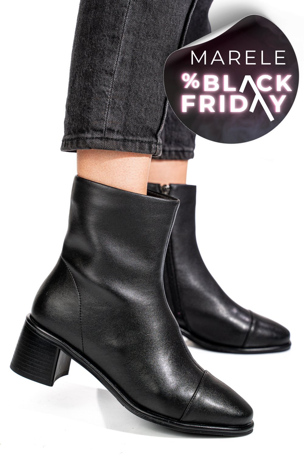 BOTINE NEGRE PIELE NATURALA SS77N5016