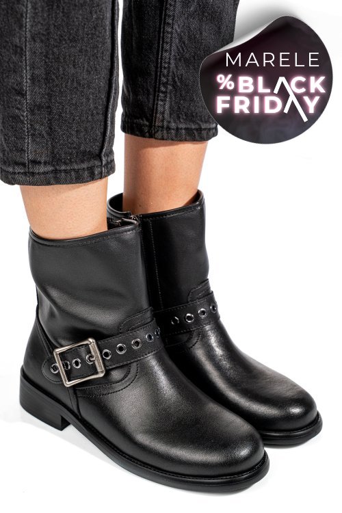 Ghete negre piele naturala ss77n5009