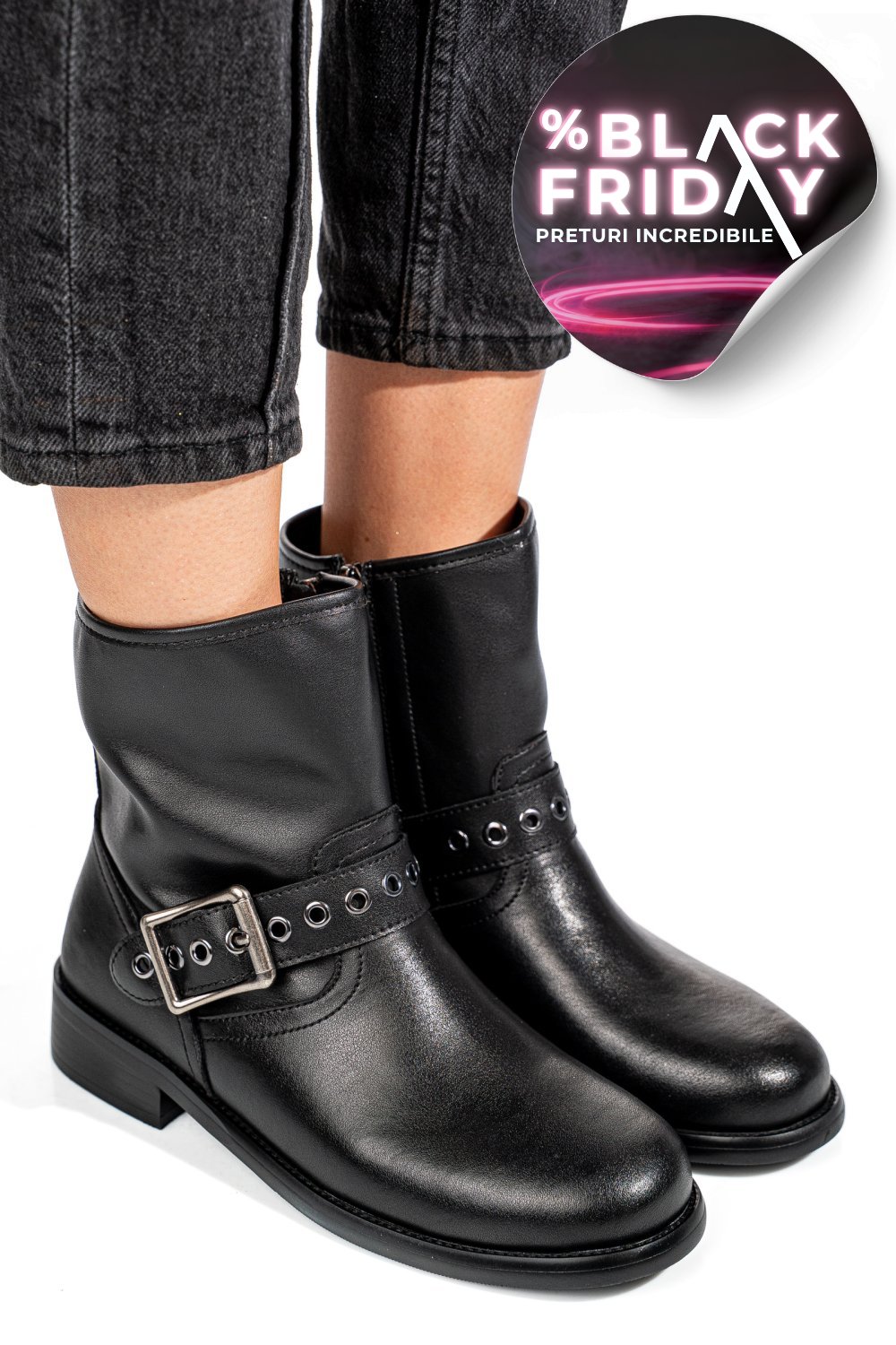 GHETE NEGRE PIELE NATURALA SS77N5009